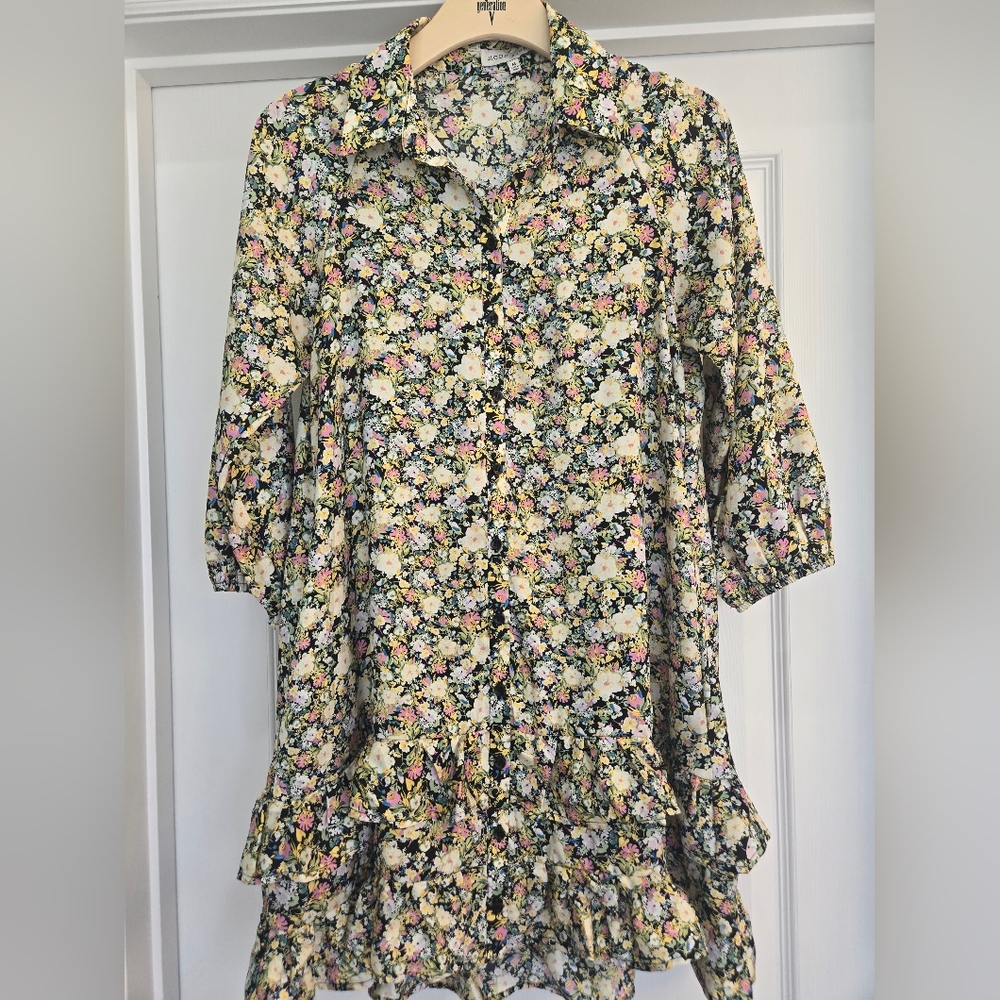 Moon River Floral Dress - Black, Yellow, Pink